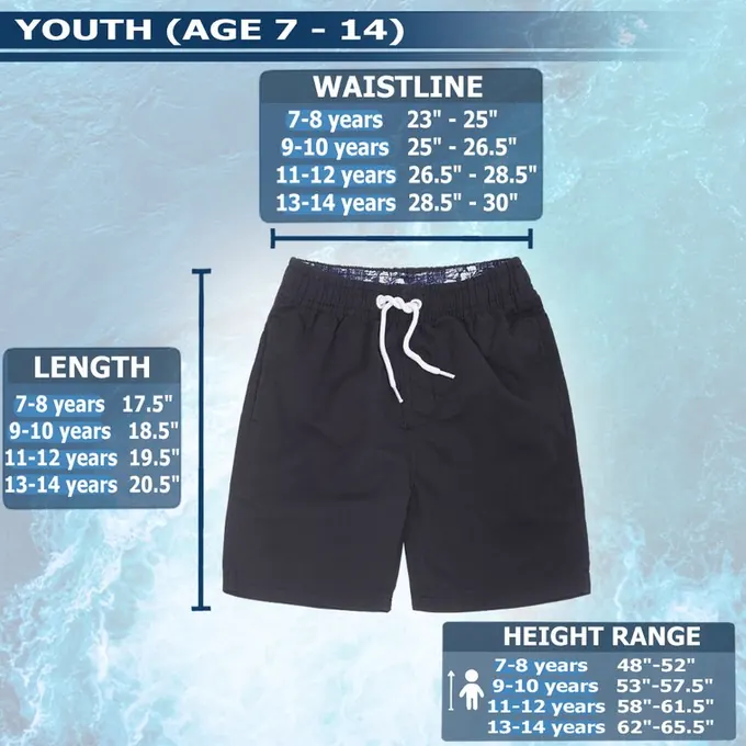Youth size chart ages 7 to 14